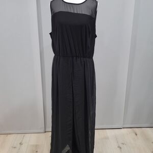 Lane Bryant Black Sleeveless Mesh Yoke Maxi Jumpsuit